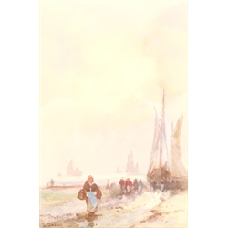 Frank Rousse (British fl.1897-1917): Meeting the Boats, watercolour signed  25cm x 16cm