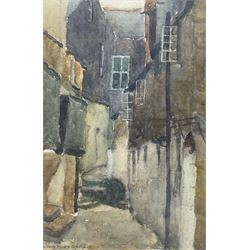 Charles Hodge Mackie RSA RSW (Scottish Staithes Group 1862-1920): A Yard in 'Whitby', watercolour signed titled and dated 1900, 22cm x 15cm