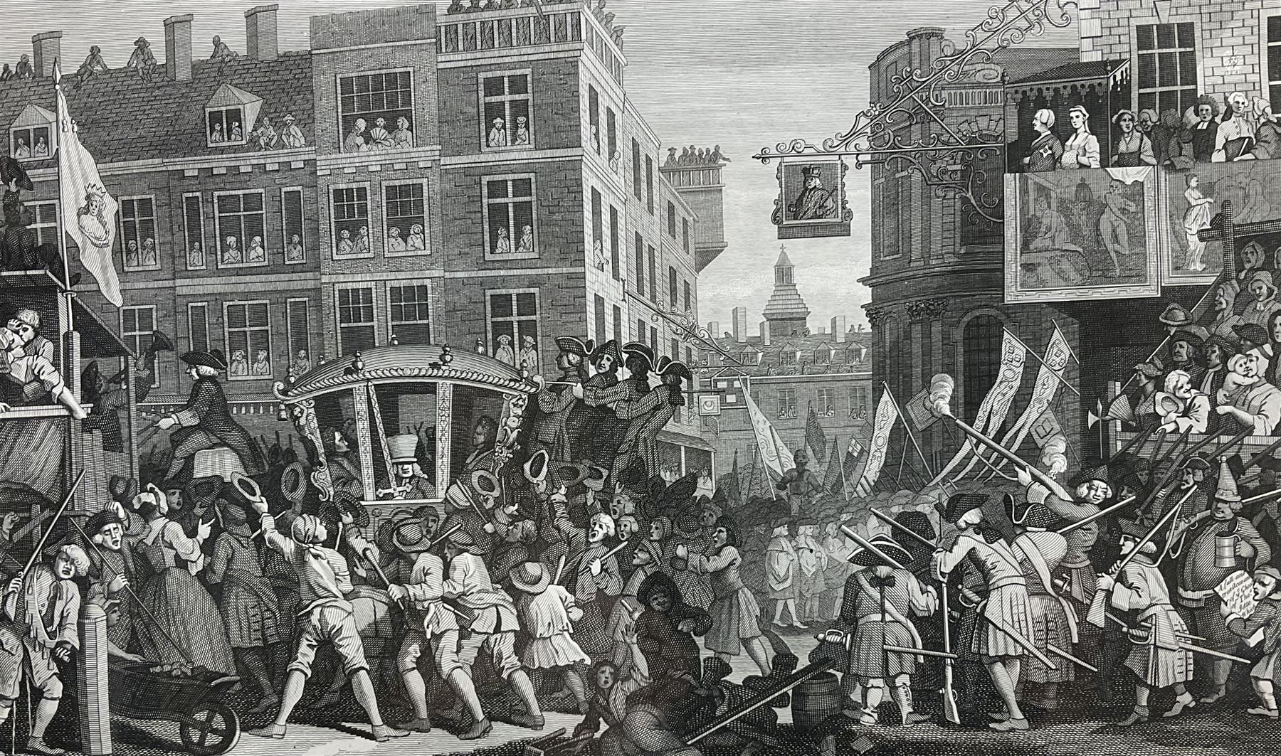 William Hogarth (British 1697-1764): 'The Industrious Prentice Lord Mayor of London' Plate 12 from the Industry and Idleness series, engraving pub. c.1802, certificate of authenticity verso 28cm x 41cm