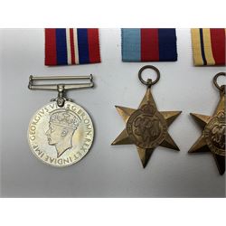Twelve WW2 medals comprising four 1939-1945 war medals, four Defence medals, three 1939-1945 Stars and Africa Star; all with ribbons; some as groups in two issue boxes with slips