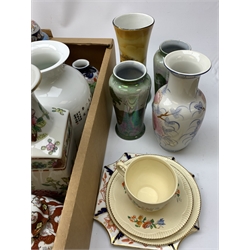  A large quantity of assorted ceramics, to include a Clarice Cliff teacup, saucer, and side plate decorated with floral sprays, a Sylvac vase, a pair of lustre vases, and a large selection of modern Oriental vases.   