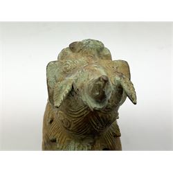 Brass incense burner modelled as a dog of foo, with hinged head, H16cm