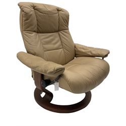 Ekornes Stressless Cream Leather Reclining Chair with Matching Footstool