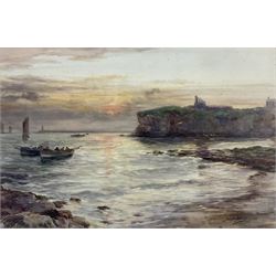 Joseph Jobling (British 1870-1930): Sunrise over Tynemouth and the Abbey, watercolour signed and dated 1915, 29cm x 45cm 
Provenance: private collection, purchased David Duggleby Ltd 8th March 2010, Lot 92