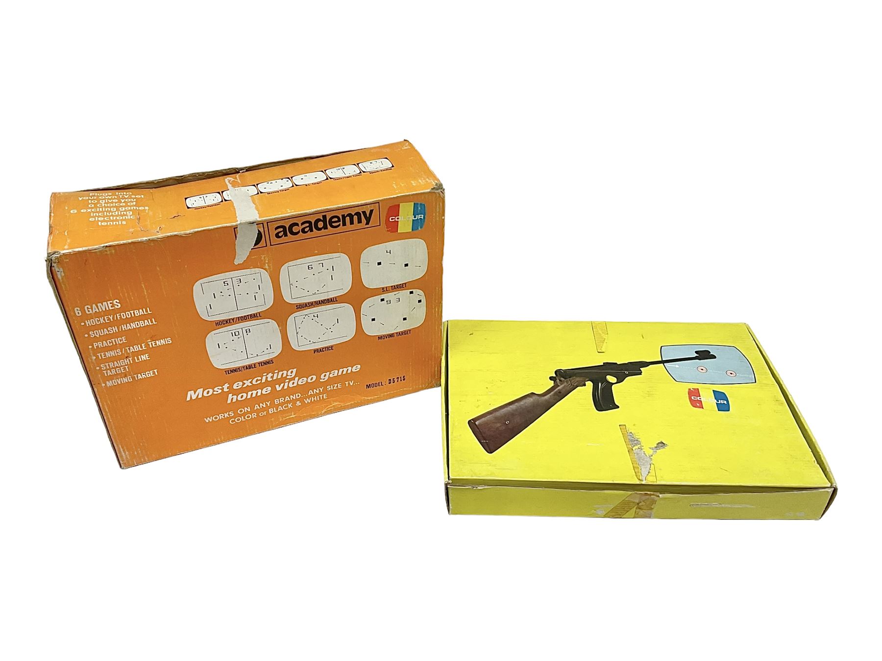 Academy D5715 home video game system and RP-007 electronic rifle, both in original boxes