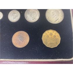 King George VI 1937 specimen coin set, farthing to crown including maundy coinage, in dated case