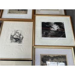 Collection of etchings, artists including Alfred Blundell, Hedley Fitton, William Walcot, Norman James, Oliver Hall, Francis Sydney Unwin, Mortimer Menpes, William P Robins, Piers Browne, etc, together with a Bernard Dunstan lithograph (15)