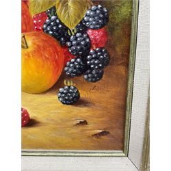 John F Smith (British 1934-): Still Life of Apples, pair oils on board signed 24cm x 19cm 
Notes: Smith was employed by Royal Worcester as a fruit painter between 1950 and 1971.