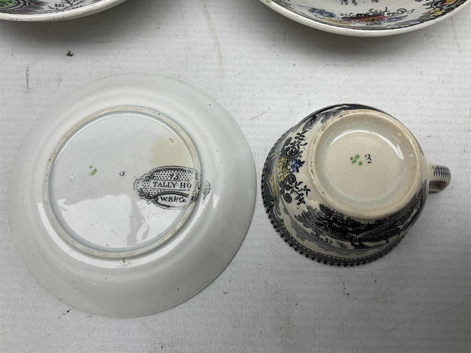 Collection of 19th century tea wares by William Smith & Co, decorated in various patterns including Cupid, Tally Ho and Fountain 