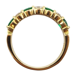  18ct gold seven stone emerald and diamond half eternity ring, hallmarked  