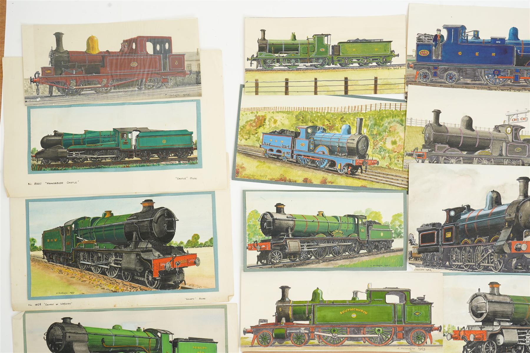 J Howorth - Collection of twenty eight watercolours of railway locomotives, all signed and dated from 1947-1966, various sizes, all unframed