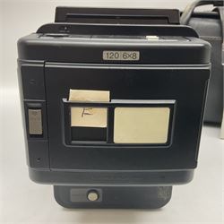 Fuji GX680 camera body with 8x6 film back, serial no. 702610, with 'Fuji EBC Fujion 100mm f4.0' lens, in leather case