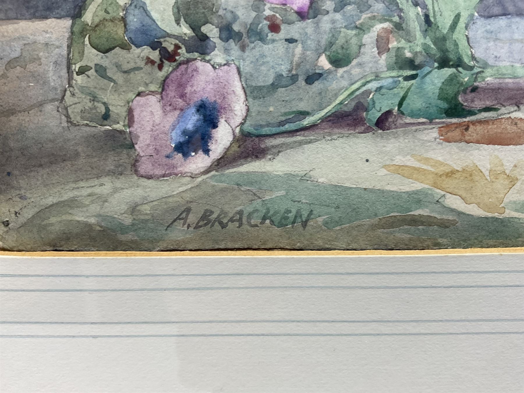 Arthur Bracken (British early 20th century): 'Flowers and the Gardener', watercolour signed, titled on label verso with artist's Kendal address 27cm x 31cm