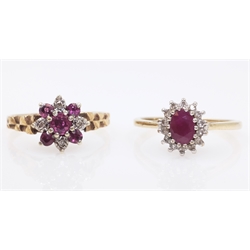 Two ruby and diamond gold rings hallmarked 9ct