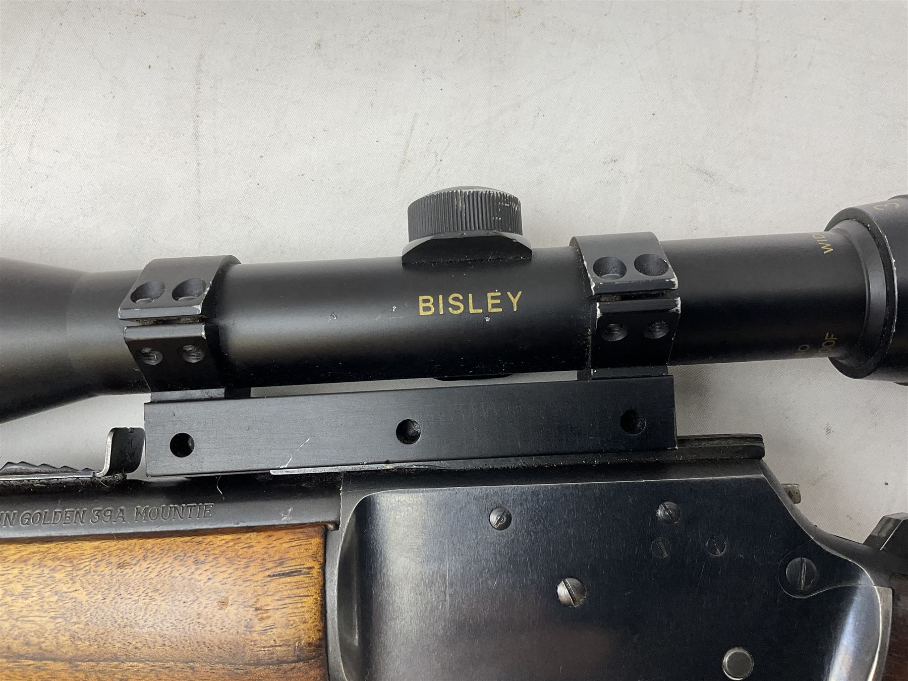 Marlin Model 39A Mountie .22 rim-fire rifle with 51.5cm barrel and under lever action with Bisley 3-9 x 40 variable scope L93cm overall SECTION 1 FIRE-ARMS CERTIFICATE REQUIRED