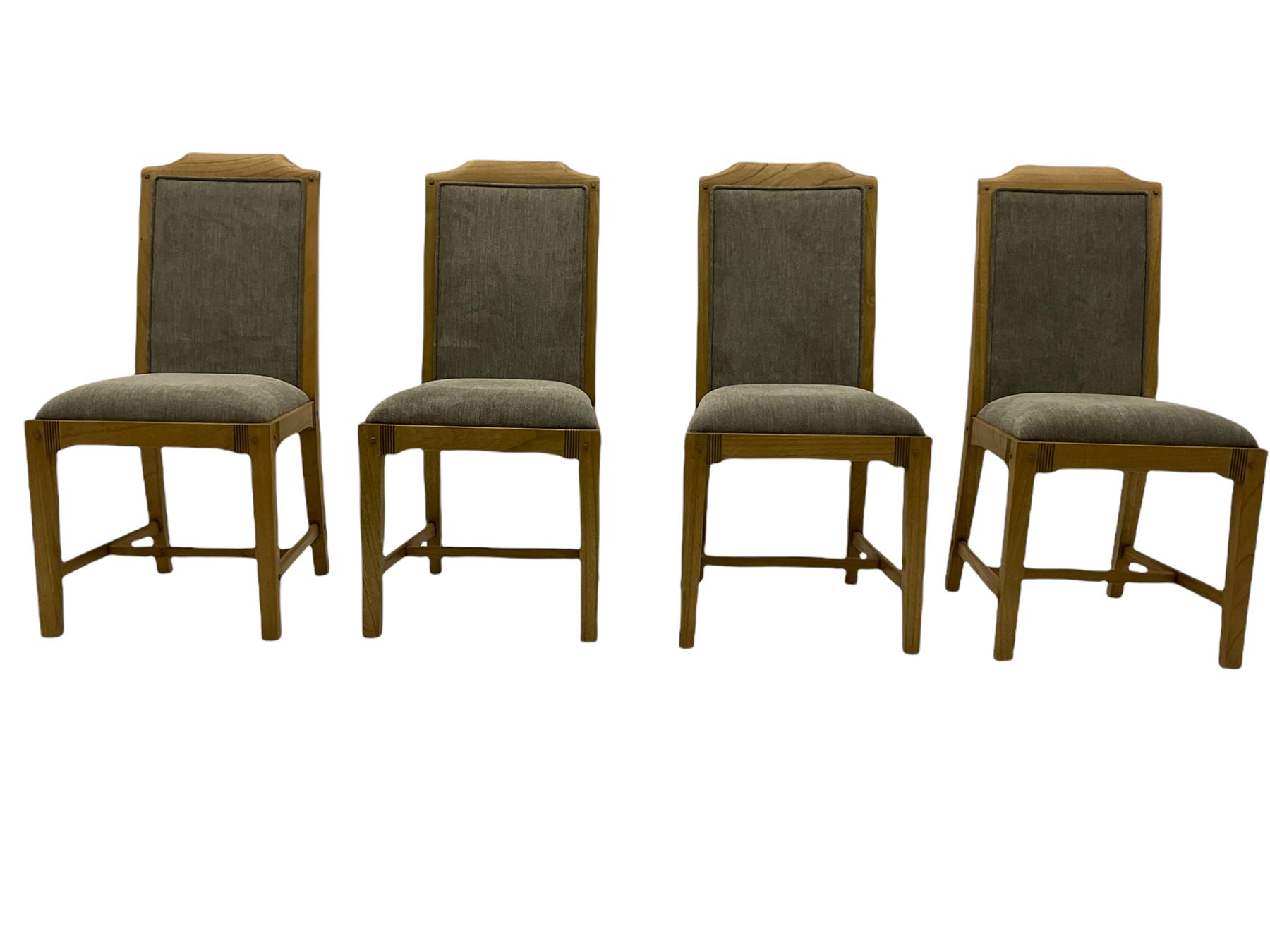 Windsor by Mark Devany oak rectangular extending dining table, with butterfly leaf, and four chairs with upholstered seats and backs