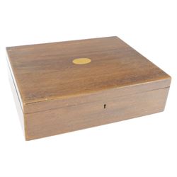 1930s part canteen of stainless steel cutlery with ivorine handles, contained within a wooden box with presentation engraving to cover