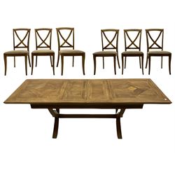 Willis & Gambier - mango wood and flagstone extending dining table with additional leaf, and set six dining chairs 