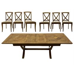 Willis & Gambier - mango wood and flagstone extending dining table with additional leaf, and set six dining chairs 