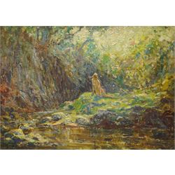 Philip V Whitehouse (British fl.1907-1921): Bathing in a Woodland Stream, oil on canvas si...
