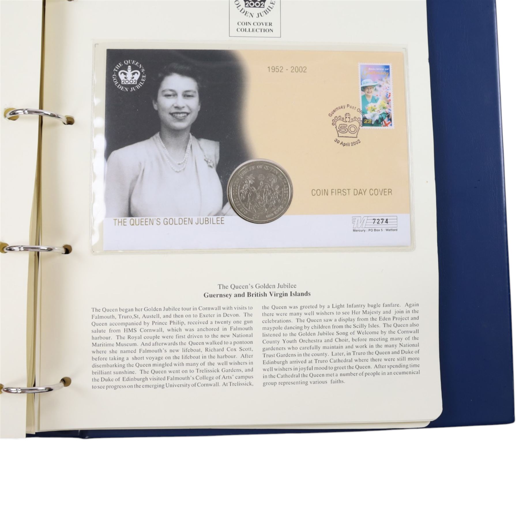 Approximately 104 Royal Mail Royal Mint coin or medallion covers, housed in an official Royal Mail Royal Mint ring binder folder and loose, together with The Queen's Golden Jubilee Coin Cover Collection in two albums, commemorative fifty pences, crowns, etc