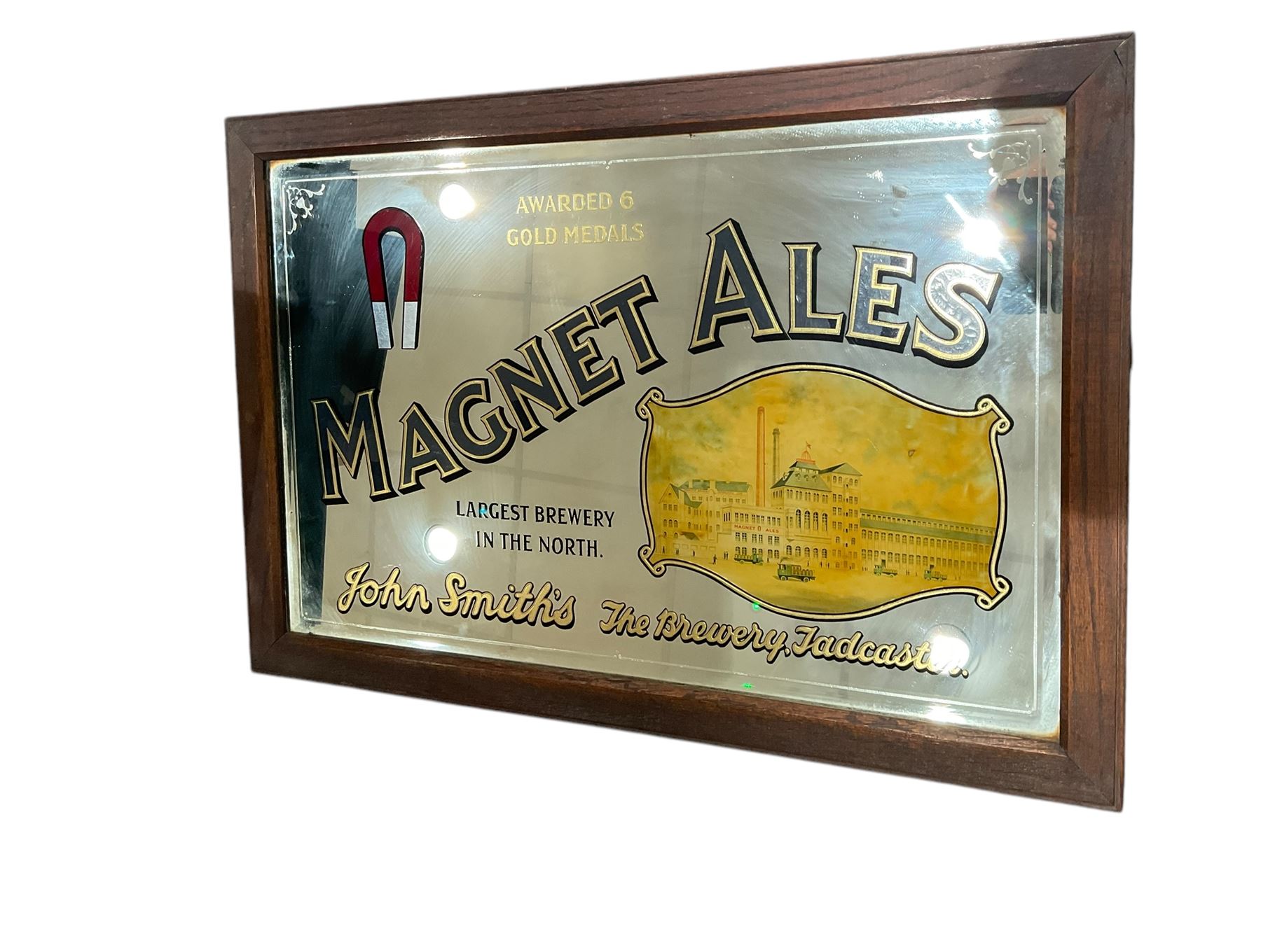 Three advertising mirrors, comprising Moors' & Robson's Prize Ales Hull, Magnet Ales, and Bass in Bottle (3)