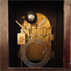 Late 19th century bracket clock with three train movement, Westminster Chimes on eight bells and gong strike, the brass dial inscribed 'Webber Liverpool' with gilt brass mounts in mahogany dome top case with pineapple finial, brass handles and classical columns on compressed circular feet H76cm