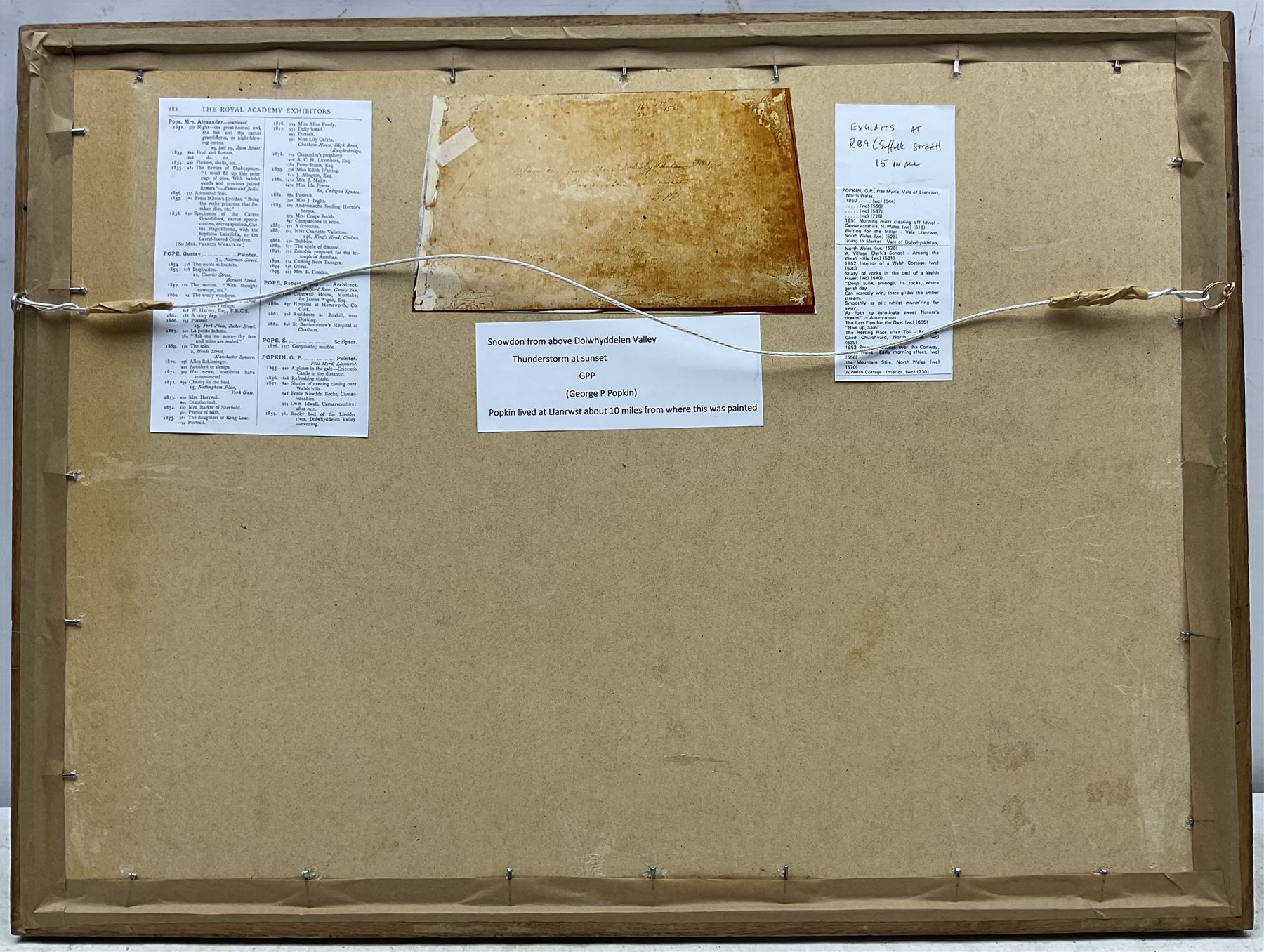 George Parr Popkin (British 1813-1899): 'Snowdon Viewed from above the Dolwyddelan Valley - Thunderstorm at Sunset', watercolour, signed with initials and titled verso (within the frame), bearing spurious later signature and date 1845 recto 25cm x 43cm