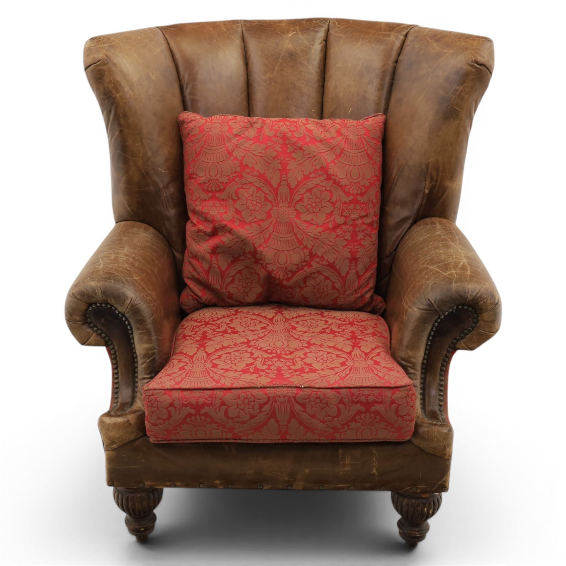 Paul Roberts - Georgian design fan-back leather armchair with fabric seat