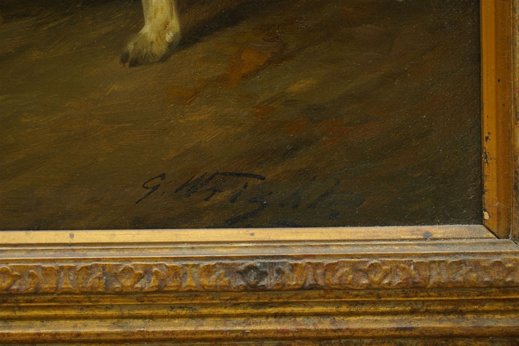 George Wright (British 1860-1942): The Calm Before the Chase - Huntsman and Hounds at the Water Trough, oil on canvas signed 75cm x 60cm