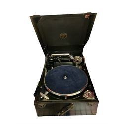 Columbia portable wind up record player, together with a large collection of records 