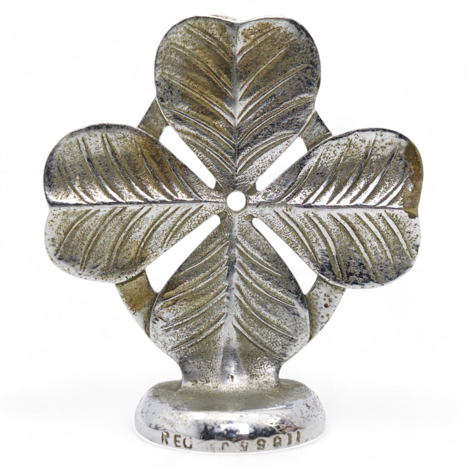 'Lucky Five' car mascot, featuring the five symbols of good luck comprising horseshoe, black cat, wishbone, four leaf clover and a swastika, first registered in 1923, H11cm 