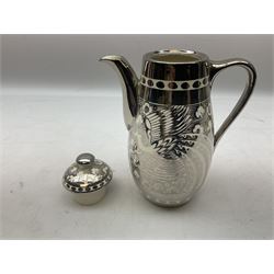 Early 20th century Gray's Pottery silver lustre coffee set for six, comprising coffee pot, coffee cans and saucers, open sucrier, and milk jug