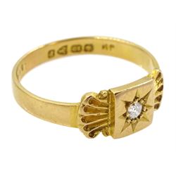 Victorian 18ct gold single stone diamond ring, the central star set old cut diamond with a scallop shell detail either side, Chester 1898