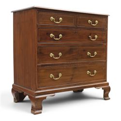 George III inlaid mahogany chest, shell inlaid and line chain detail, brass swan neck with...