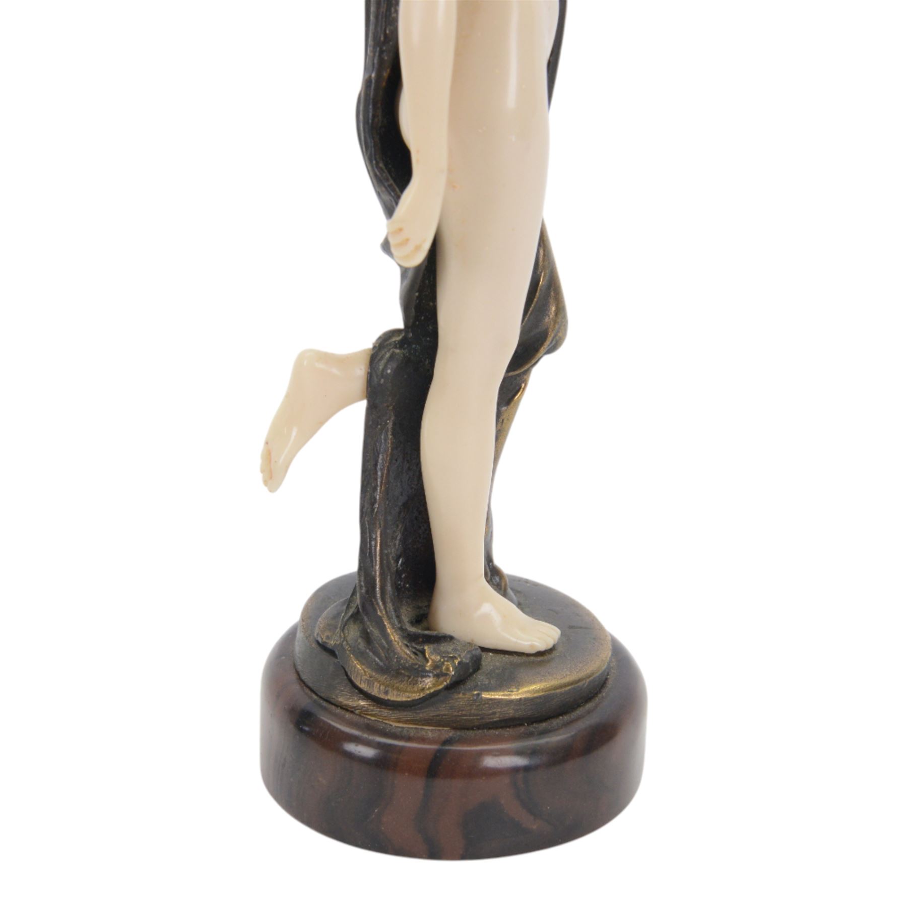 After Ferdinand Preiss: Art Deco style, composite semi nude classical female figure, raised upon circular base, H21cm