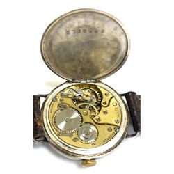 Zenith early 20th century silver manual wind wristwatch, No. 2529426, Roman numerals with subsidiary seconds dial and red 12 o'clock marker, Glasgow import marks 1938, on brown leather strap