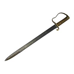19th century British Model 1856 pioneer sword, with 57cm steel saw-back blade and brass knucklebow hilt, marked '4/90 4 R B 8' to quillon L70cm overall