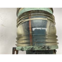 Two port and starboard brass lamps, each with a plaque marked 'Noack as Lanterne KL.A Serie 700 Type 704D Babord', ribbed green and red glass shades, H44cm