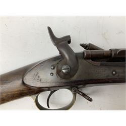 19th century D. & J. Fraser Edinburgh .577 Snider action gun, the 94cm barrel with three-groove rifling, three barrel bands and maker's name to top, full walnut stock with brass fittings, trigger guard inscribed J.D.M.,  L141cm