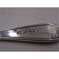 Group of silver flatware, to include set of three 1930s Old English pattern coffee spoons, hallmarked Z Barraclough & Sons, London 1938, pair of silver Celtic Point pattern spoons, hallmarked Viner's Ltd, Sheffield 1952, two pairs of silver sugar tongs, the first example with bamboo decoration, hallmarked Elkington & Co Ltd, Birmingham 1904 and the second example hallmarked Cooper Brothers & Sons Ltd, Sheffield 1915, etc 