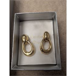 Pair of Christian Dior clip on hoop earrings, stamped Chr.Dior, together with a faux pearl necklace and similar clip on earrings, stamped Grosse, both within Christian Dior boxes