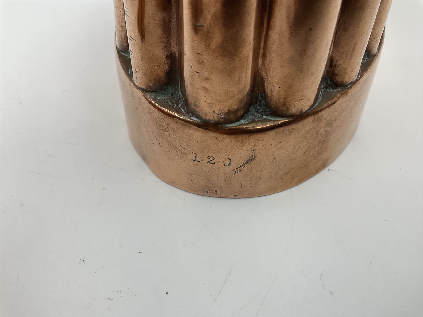 Five Victorian copper jelly mould, largest H10cm, L16cm