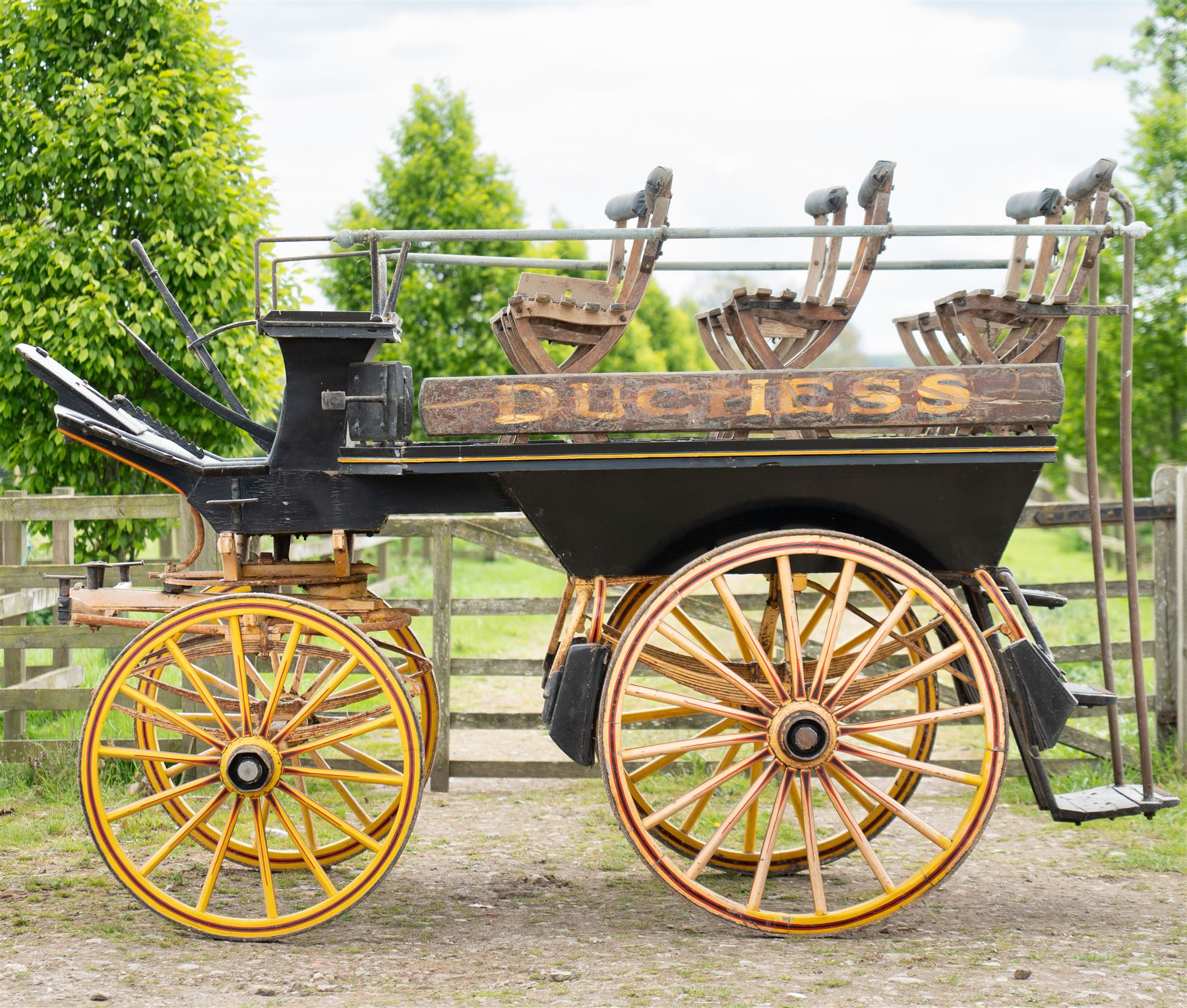 “The Duchess” Char-a-banc, ex. Bath Carriage Museum previously owned by B.J. Wicks & Son, Built by John Marstons, Birmingham.


A four wheeled horse drawn Char-a-Banc n named 