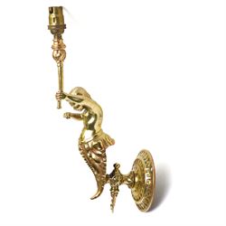 Victorian gilt brass converted gas valve, in the form of a cherub holding a torch, H28cm