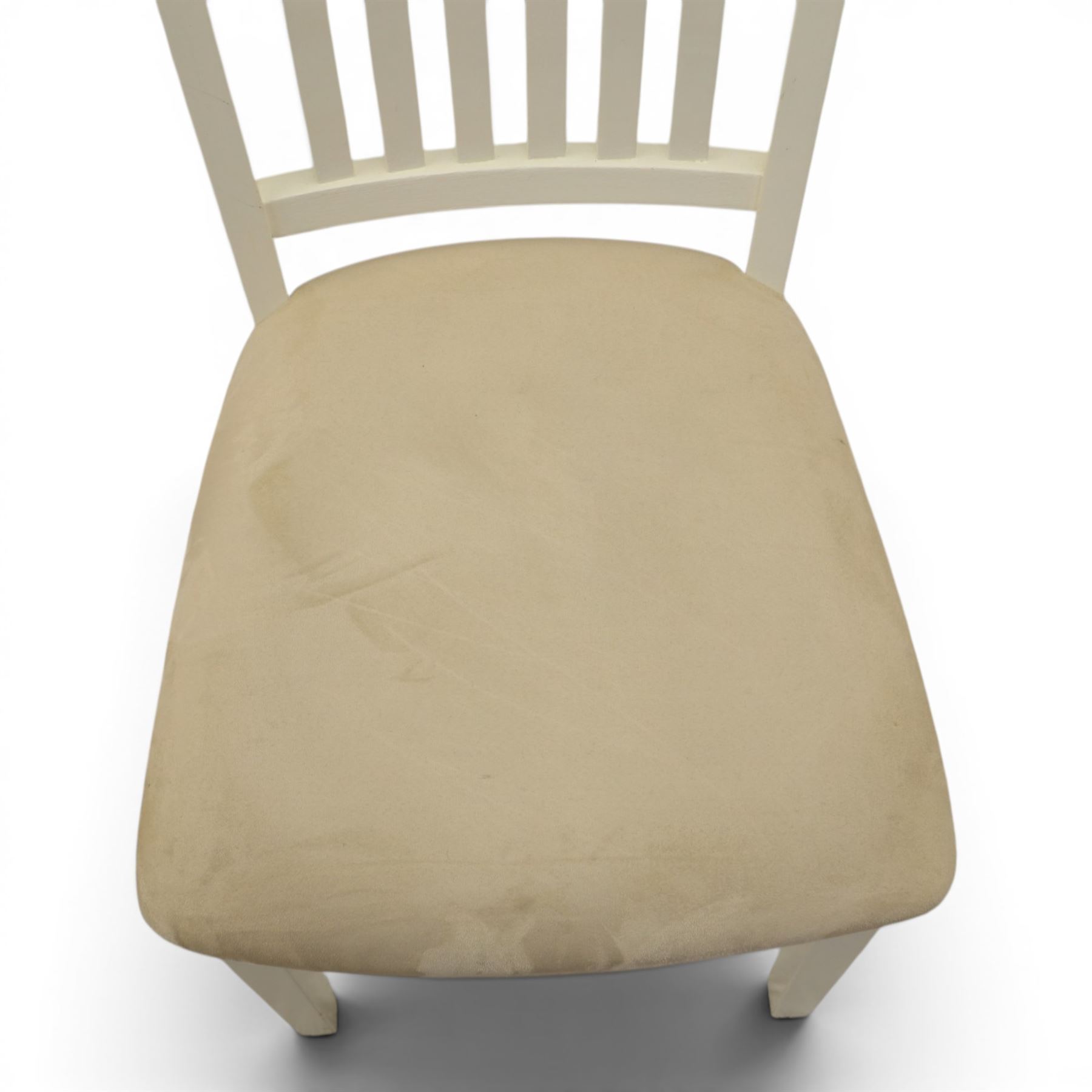 Contemporary Oak fold-over leaf dining table and four chairs, square top extending to a rectangular top 200cm, four white dining chairs with upholstered and padded seats