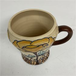 Royal Cauldon single handled vase of tapering form tube lined with a floral pattern by Edith Gater H17cm