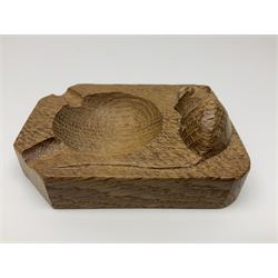 Mouseman oak ashtray, canted rectangular form with carved mouse signature, by the workshop of Robert Thompson, Kilburn, L10cm