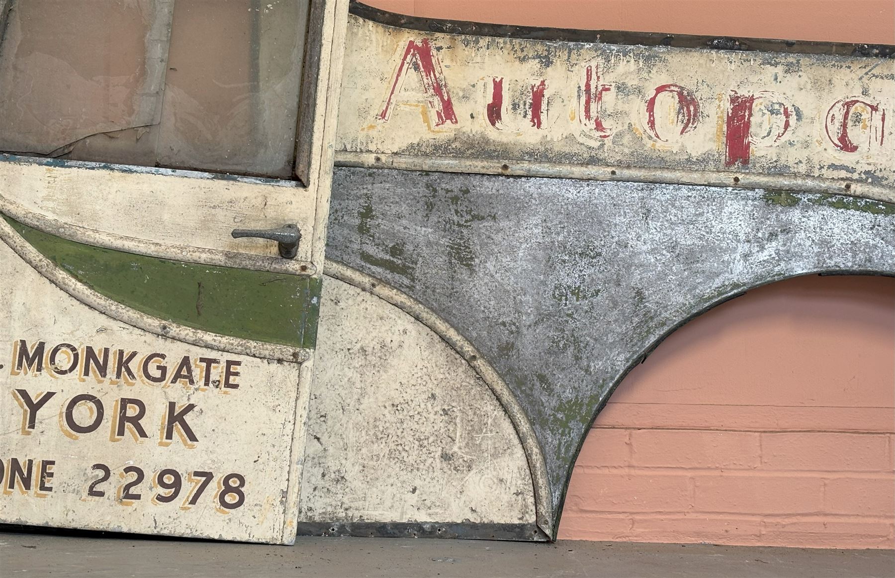 Post war coach built aluminium body panels from a recovery truck, once the property of Norman Ankers garage, 11 Monk Gate, York, complete with aluminium trims not shown. Longest panel L195cm. - COLLECTION BY APPOINTMENT FROM: The White House, Thirsk Road, Easingwold, York, YO61 3NF - CALL 01723 507111 TO ARRANGE