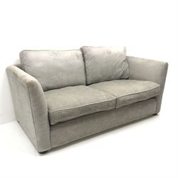 Two seat sofa upholstered in a grey fabric, turned supports, W185cm